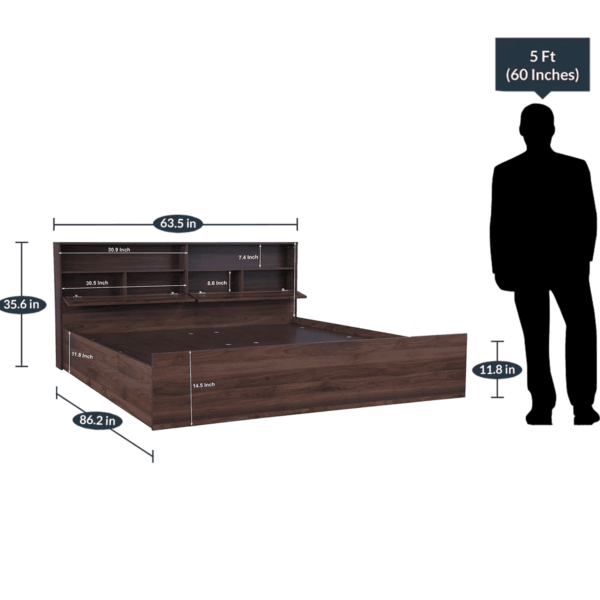 Assyla Queen Size Bed with Storage in Columbia Walnut Finish by Fern India