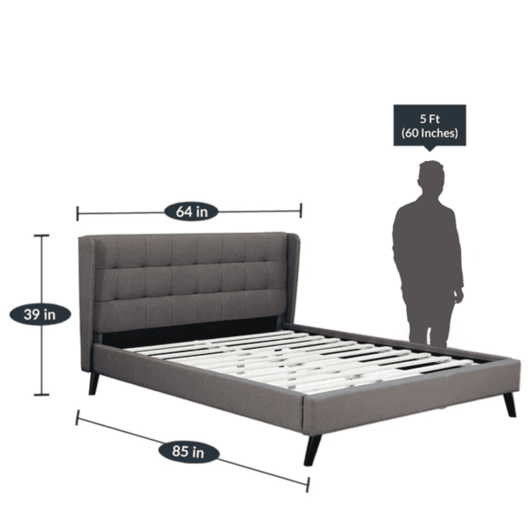 Animor Upholstered Queen Size Bed in Charcoal Grey Colour By Fern India