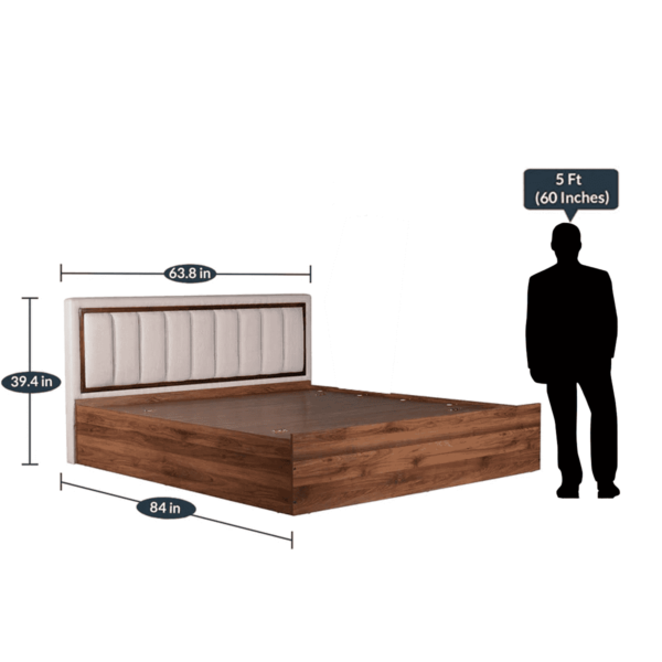 Aole Queen Size Bed with Upholstered Headboard and Storage In Columbia Walnut Finish By Fern India