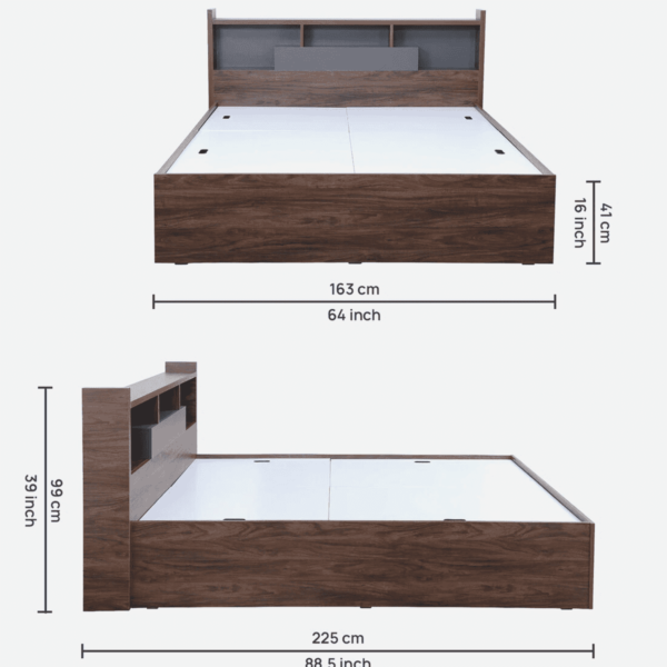 Aknavi Queen Size Bed with Headboard & Box Storage in Natural Walnut Colour By Fern India