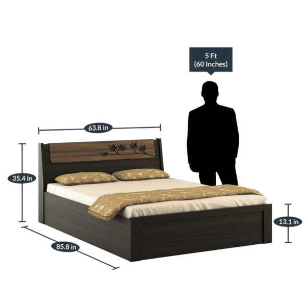 Omsok Maple Queen Size Bed with Storage in Fumed Oak Melamine Finish by Fern India
