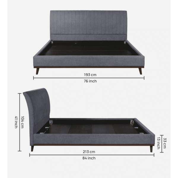 Osnola Upholstered King Size Bed in Dark Grey Colour By Fern India