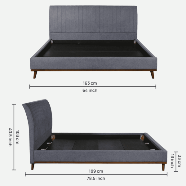 Osnola Upholstered Queen Size Bed in Dark Grey Colour By Fern India
