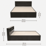 Ihcie Queen Size Bed in Black & Wenge- Light Bali Oak Finish with Box Storage By Fern India