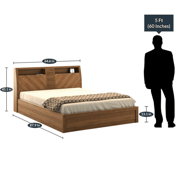 Omsok Monarch Queen Size Bed with Storage in Natural Teak Finish by Fern India