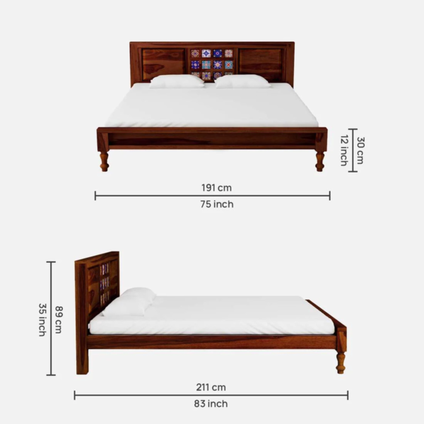 Akimaris Solid Wood King Size Bed In Honey Oak Finish By Fern India