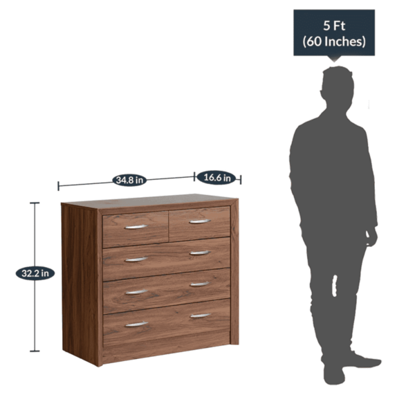 Okuy Wide Chest of 5 Drawers in Columbia Walnut Finish by Fern India