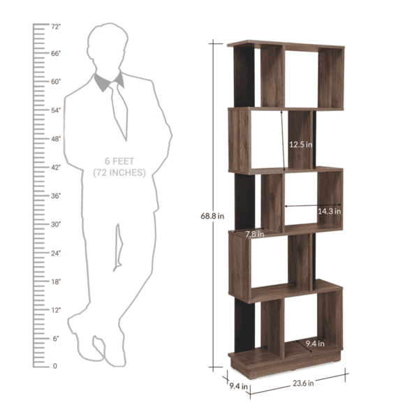 Srekcehc 5 Tier Bookshelf in Walnut Colour by Fern India