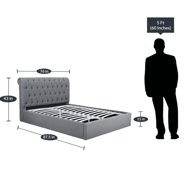 Nayarb Upholstered King Size Bed with Hydraulic Storage in Light Grey Colour By Fern India