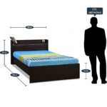 Mulp Single Bed with Open Headboard Shelf Storage in Acacia Dark by Fern India