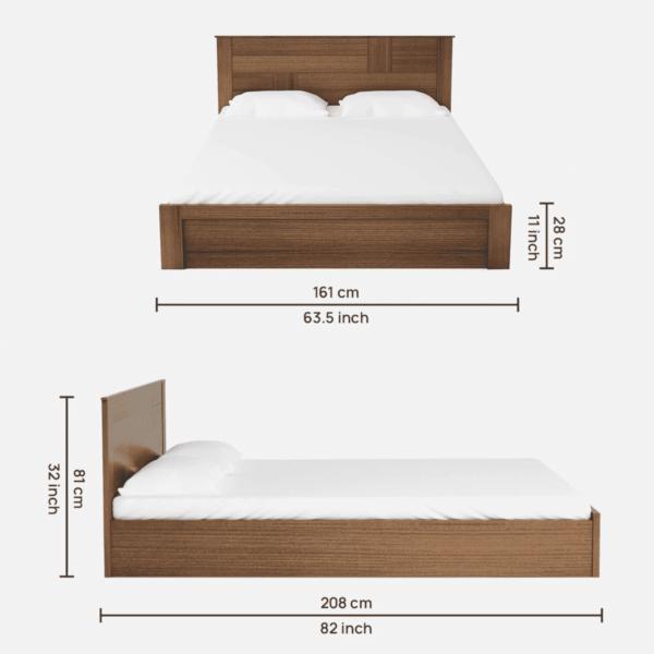 Urabus Queen Size Bed with Storage & Bedside Table in Bronze Walnut Finish By Fern India