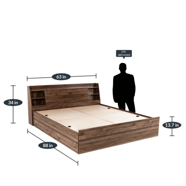 Oel Queen Size Bed with Box Storage & Headboard in Columbian Walnut Finish by Fern Indiat