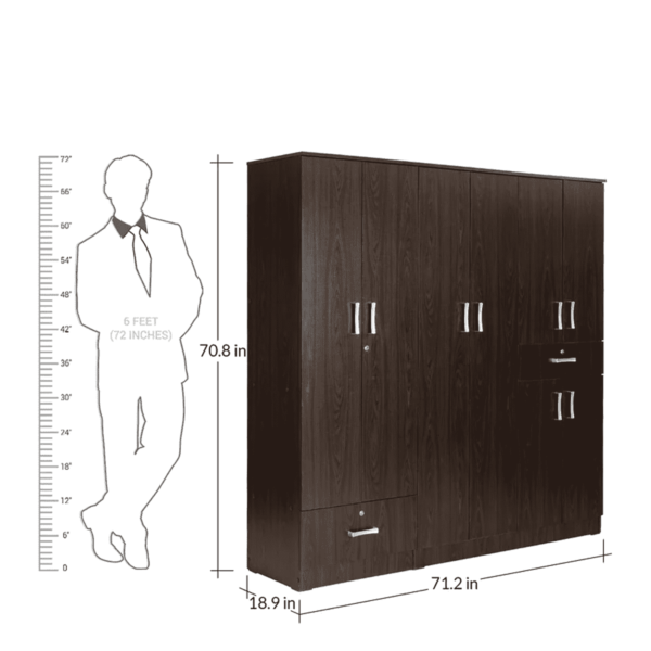 Ner 6 Door Wardrobe with External Drawers in Wenge Finish by Fern India