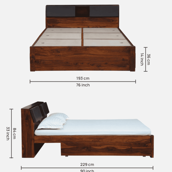 Alusru Solid Wood King Size Bed with Storage in Honey Oak Finish By Fern India