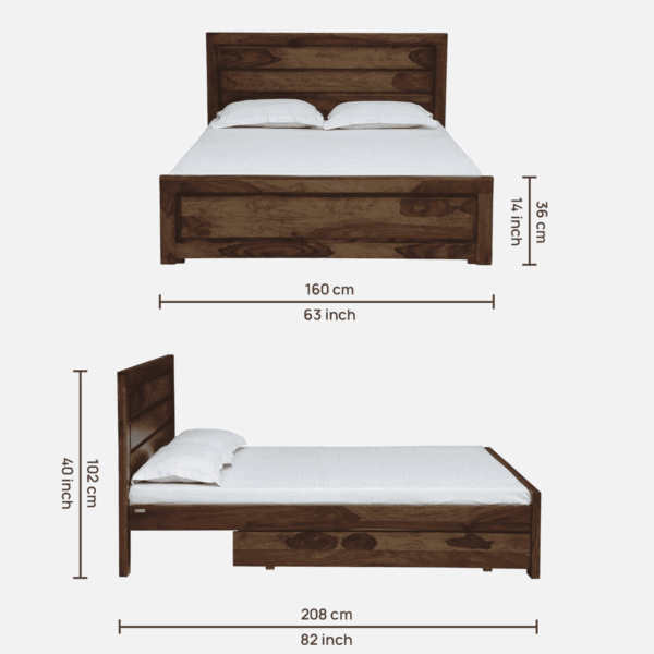 Ozneol Solid Wood Queen Size Bed with Drawer Storage in Provincial Teak Finish By Fern India
