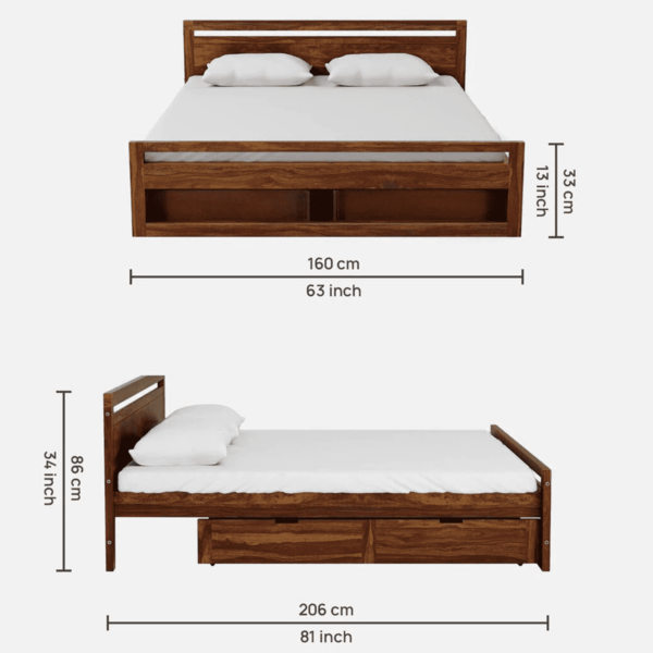 Naiva Solid Wood Queen Size Bed with Storage in Provincial Teak Finish By Fern India