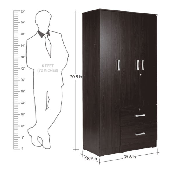 Ner 3 Door Wardrobe with External Drawers in Wenge Finish by Fern India