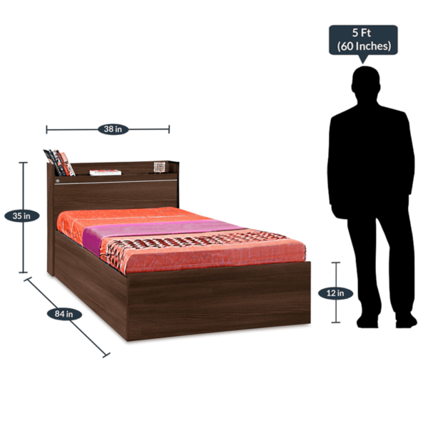 Yrrehc Single Bed with Storage in Acacia Dark Finish by Fern India