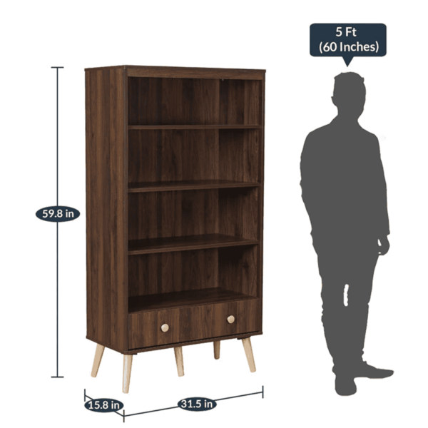 Urahok Book Shelf with One Drawer in Columbia Walnut Finish by Fern India