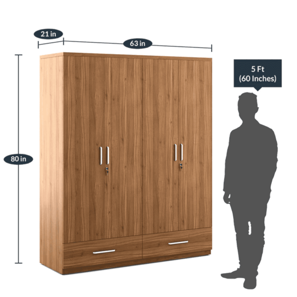 Nednil 4 Door Wardrobe in Natural Teak Finish by Fern India