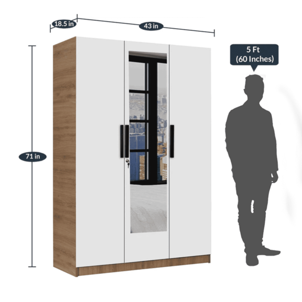 Enozo Deluxe 3 door Wardrobe With Mirror in Milky Oak Finish by Fern India