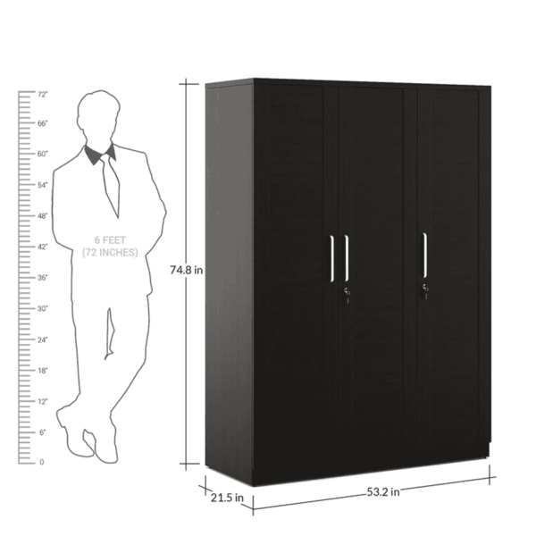 Omsok Grace 3 Door Wardrobe in Natural Wenge & Woodpore Finish by Fern India