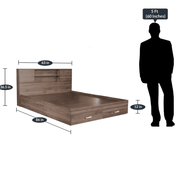 Ihsoh Queen Size Bed with Storage in Walnut Finish by Fern India