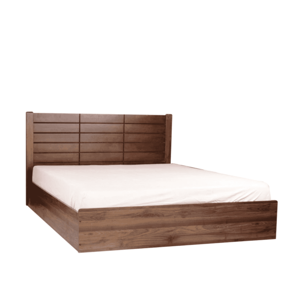 Ustet Queen Size Bed with Storage & Two Bedside Tables in Walnut Finish By Fern India