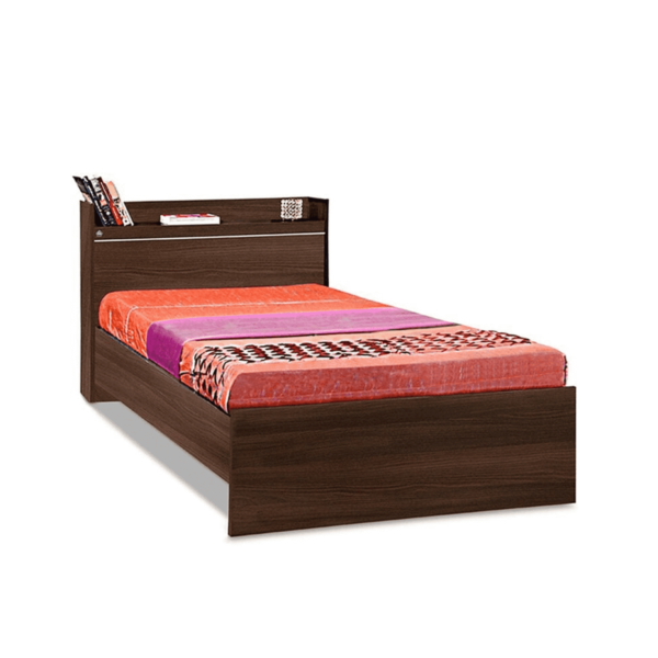 Yrrehc Single Bed with Open Headboard Shelf Storage in Acacia Dark Finish by Fern India