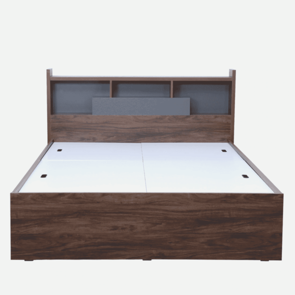 Aknavi Queen Size Bed with Headboard & Box Storage in Natural Walnut Colour By Fern India