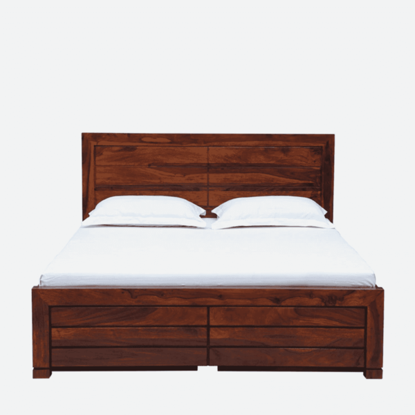 Ruges Solid Wood King Size Bed with Storage in Honey Oak Finish By Fern India