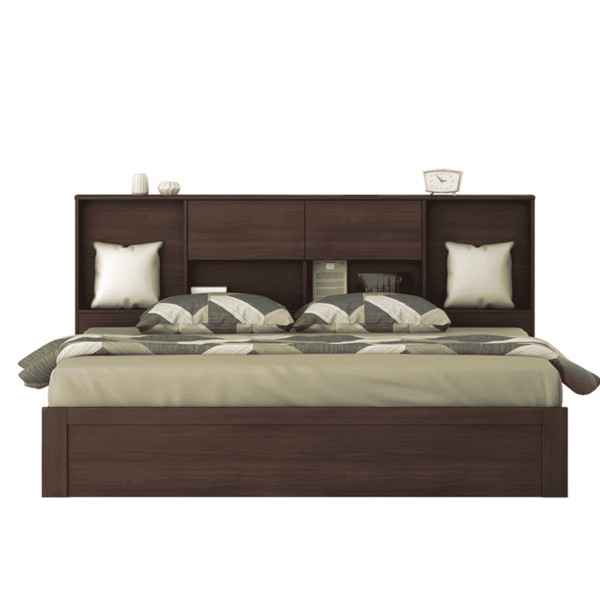 Emuy King Size Bed with Storage in Regato Walnut Colour By Fern India
