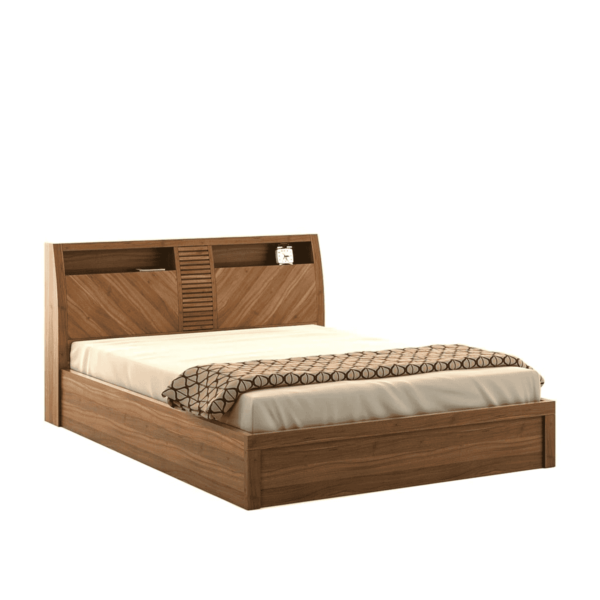 Omsok Monarch Queen Size Bed with Storage in Natural Teak Finish by Fern India