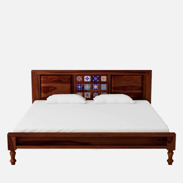 Akimaris Solid Wood King Size Bed In Honey Oak Finish By Fern India