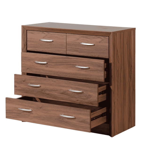Okuy Wide Chest of 5 Drawers in Columbia Walnut Finish by Fern India