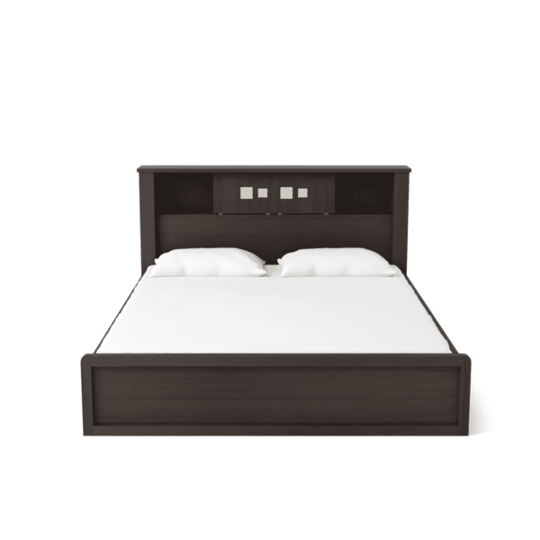 Okimuk Queen Size Bed with Headboard Storage in Brown & Sonoma Oak Finish By Fern India