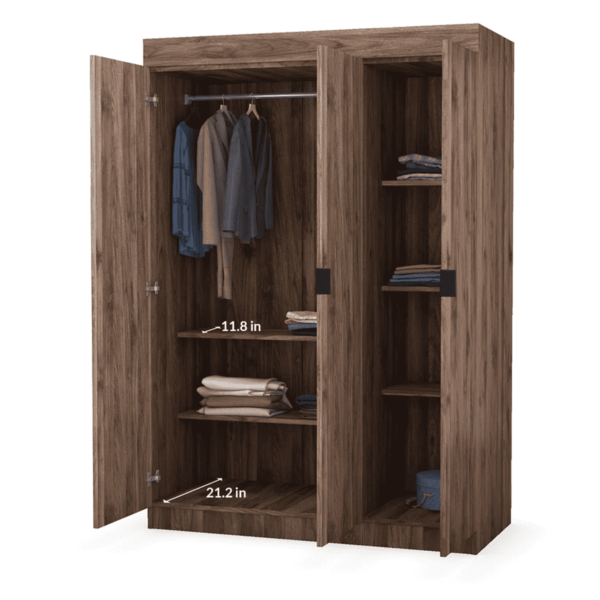 Drawde 3 Door Wardrobe in Walnut Colour by Fern India