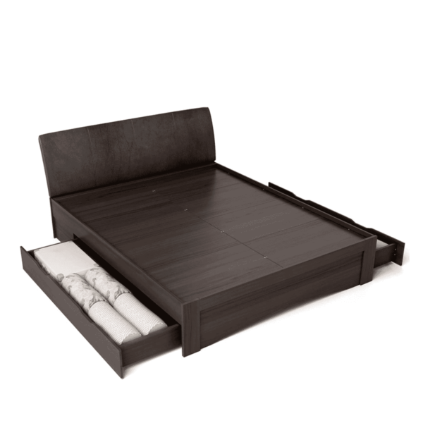 Ujnihs Queen Size Upholstered Bed with Storage in Wenge Finish By Fern India