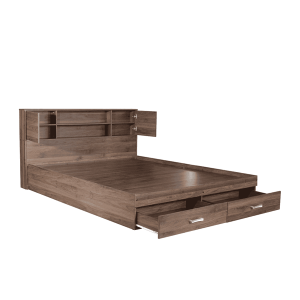 Ihsoh Queen Size Bed with Storage in Walnut Finish by Fern India