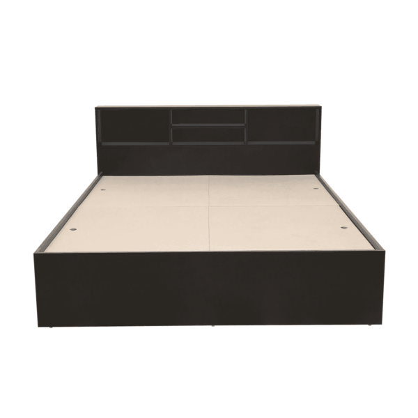 Ihcie Queen Size Bed in Black & Wenge- Light Bali Oak Finish with Box Storage By Fern India