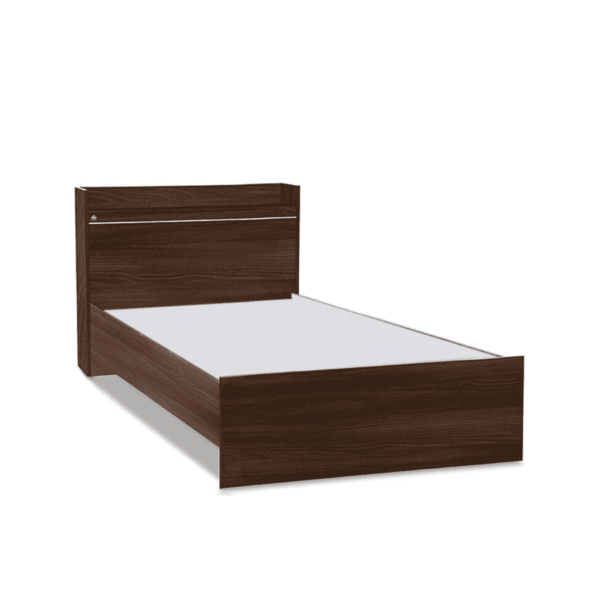 Yrrehc Single Bed with Open Headboard Shelf Storage in Acacia Dark Finish by Fern India