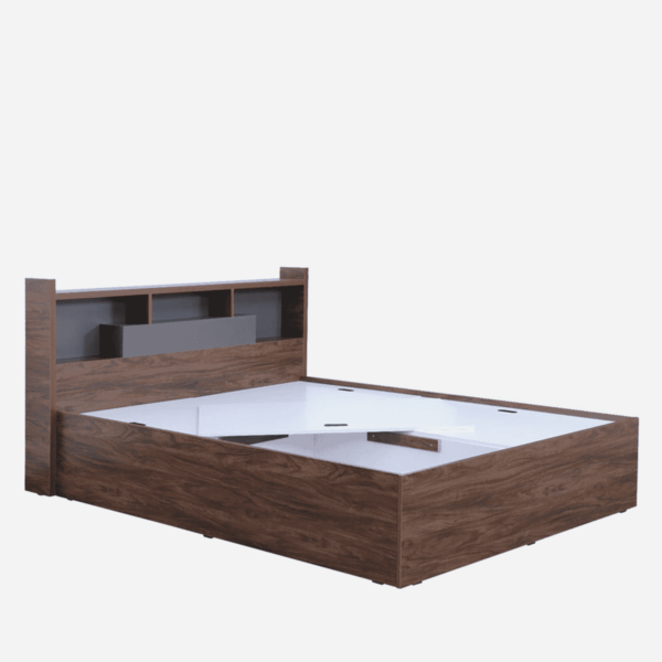 Aknavi Queen Size Bed with Headboard & Box Storage in Natural Walnut Colour By Fern India