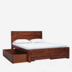 Ruges Solid Wood King Size Bed with Storage in Honey Oak Finish By Fern India