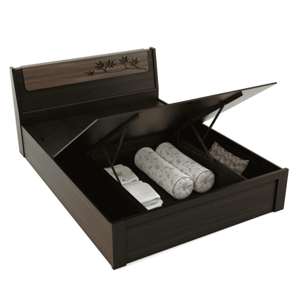Omsok Maple Queen Size Bed with Storage in Fumed Oak Melamine Finish by Fern India