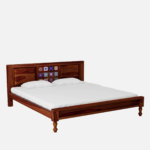Akimaris Solid Wood King Size Bed In Honey Oak Finish By Fern India