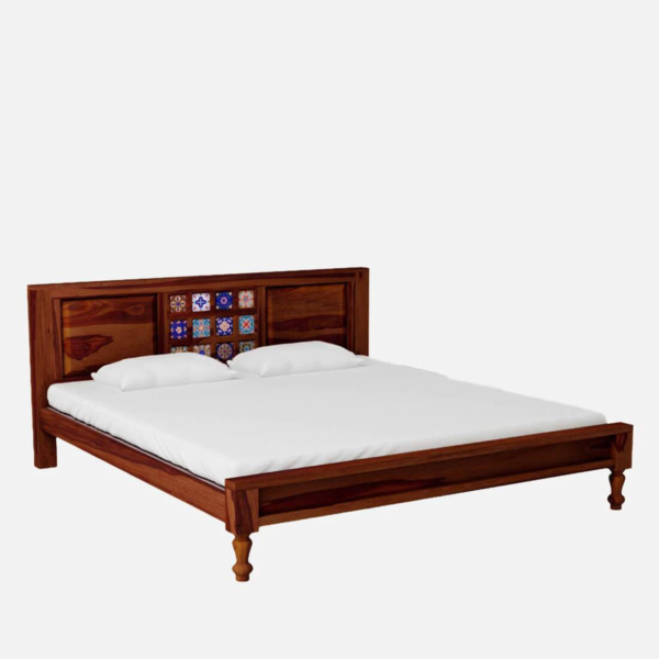 Akimaris Solid Wood King Size Bed In Honey Oak Finish By Fern India