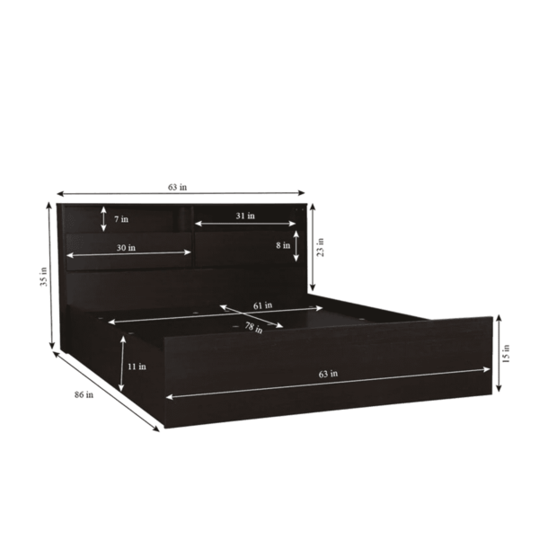 Xela Queen Size Bed with Storage in Dark Walnut Finish by Fern India