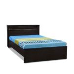 Mulp Single Bed with Open Headboard Shelf Storage in Acacia Dark by Fern India