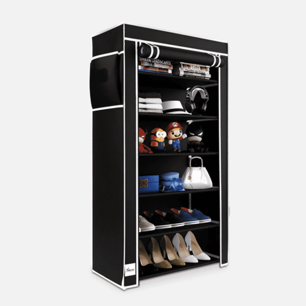 Enipla Shoe Rack with 6 Shelves & Cover in Black Colour by Fern India