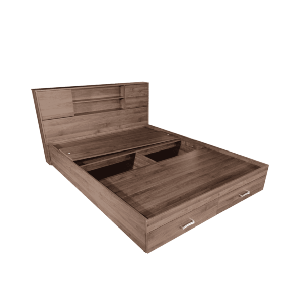 Ihsoh Queen Size Bed with Storage in Walnut Finish by Fern India